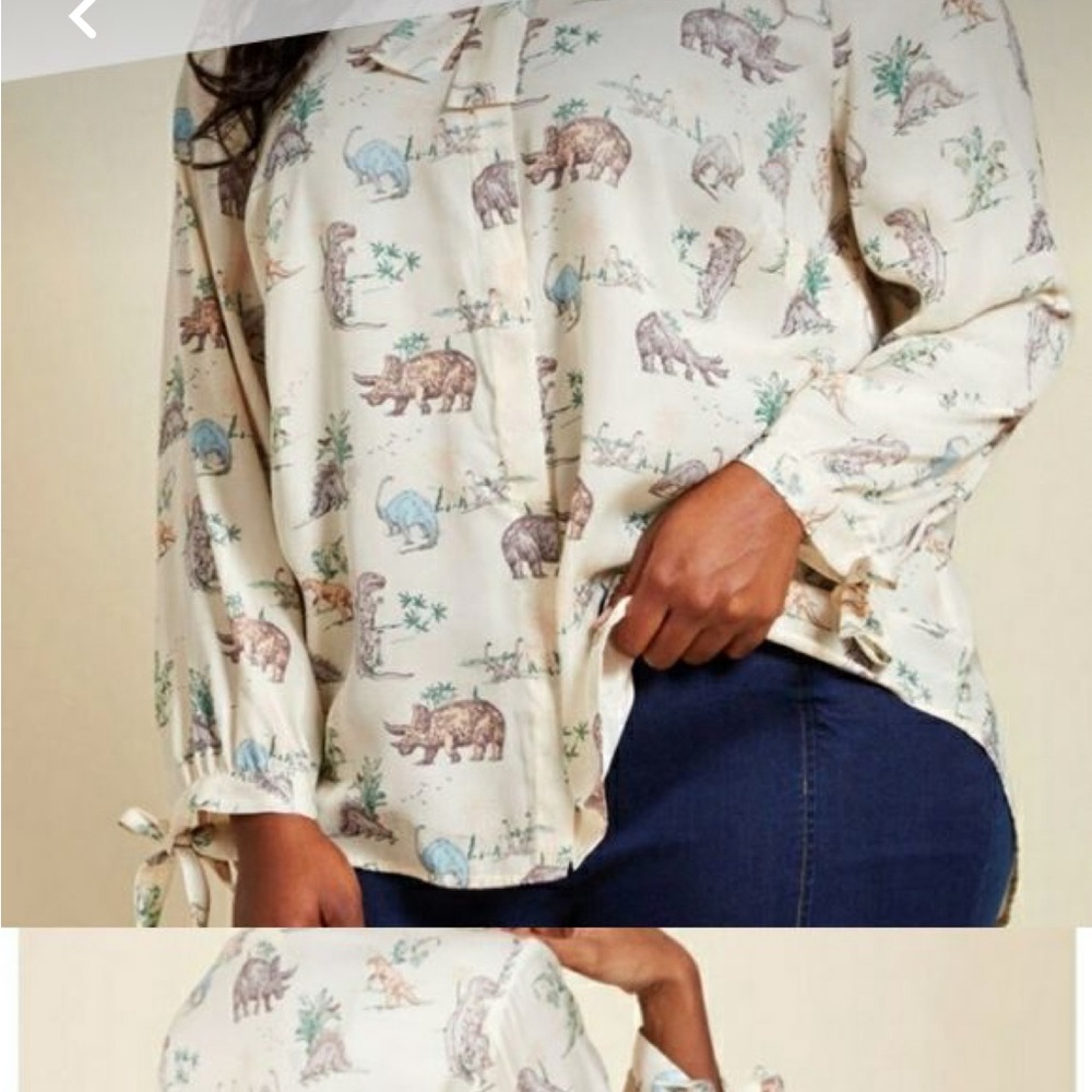 ModCloth Sateen Dinosaur Tie Neck Top Sz 2X